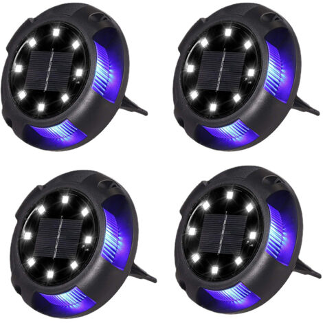 Lot de 4 Bornes Solaires Encastrées Extérieur - 8 LEDs Blanc + 4 LEDs Bleu - Étanches - pour Allée, Aire de Stationnement, Paysage, Jardin, Terrasse, Pelouse, Cour (1/5)