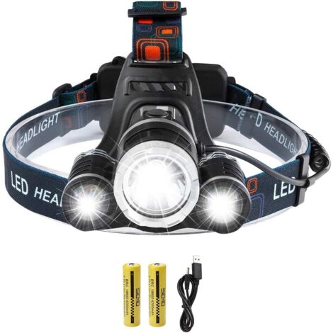 Lampe Torche Frontale LED XML T6 5000LM - 3 Modes Étanche - 2 Piles 18650 Rechargeables 4200mAh - Chargeur et Chargeur Voiture Inclus (1/5)