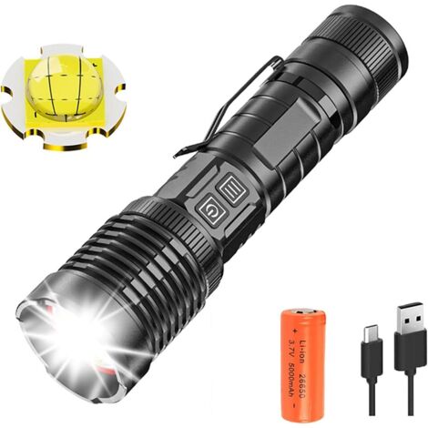 Lampe Torche LED XHP99 20000 Lumens Super Lumineuse Tactique - 5 Modes Zoom - Rechargeable USB - pour Camping, Randonnée, Urgences Extérieur (1/5)