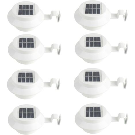 Lot de 8 Appliques Murales Solaires Blanches - pour Gouttière, Allée, Escalier, Toit, Jardin, Cour (1/5)