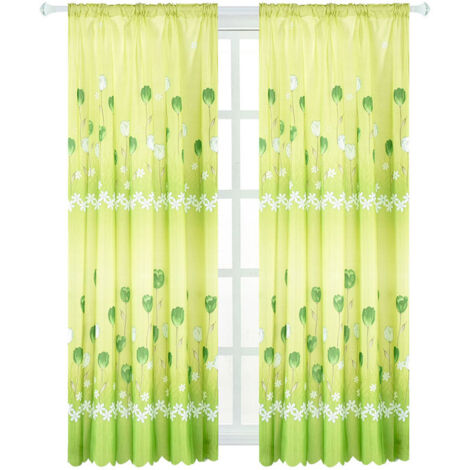 1 Rideau en Tulle Brodé Voile Transparent Vert - Écharpe pour Fenêtre - 100x200cm