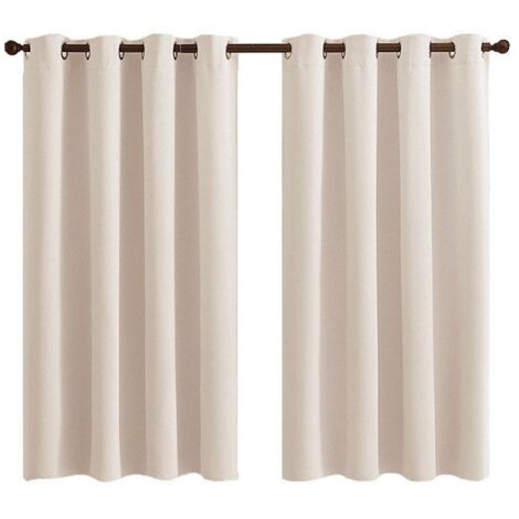 Rideau Occultant Thermique - 2 Panneaux Courts Isolants Anti-Froid/Bruit à Oeillets - pour Salon, Chambre (Enfant/Adulte), Dressing - 140x160cm Beige Écru (1/5)