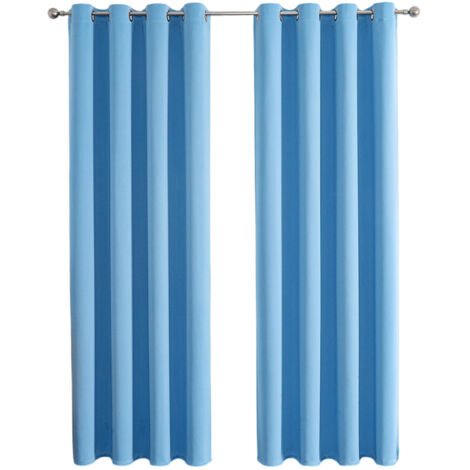 Ensemble de 2 Rideaux Occultants Thermiques à Oeillets Unis - Décoration Fenêtre Chambre 100x200cm - Bleu Ciel (1/5)