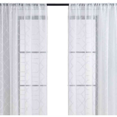 Rideaux en Voile Blanc Brodé à Motif Floral Style Ferme - à Oeillets - 52x84 Pouces (132x213cm) - pour Séjour ou Chambre - Lot de 2 (1/5)