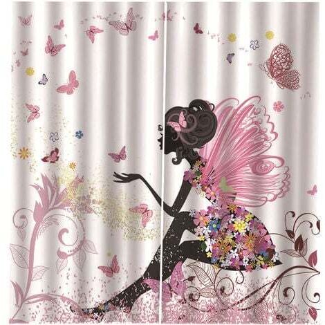Rideau Occultant Isolant Thermique - Motif Papillon Fée - Blanc/Rose/Jaune - 1 Pièce 100x140cm - Design Moderne pour Chambre d'Enfant/Fille ou Salon (1/5)