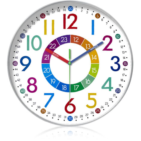 Horloge Murale Éducative 25cm Populaire Cross-border - Silencieuse - pour Salon, Chambre d'Enfant - Décorative
