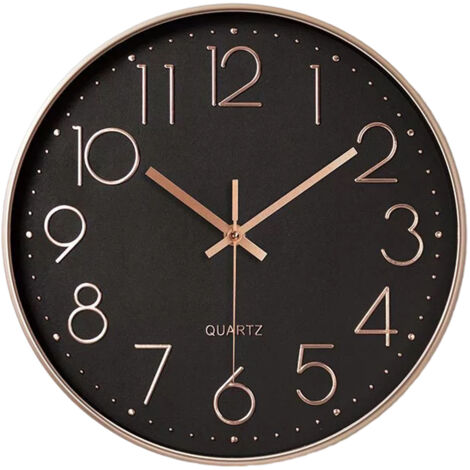 Horloge Murale Moderne Silencieuse à Quartz 25cm - Chiffres Surdimensionnés Ronde (Or Rose) (1/5)