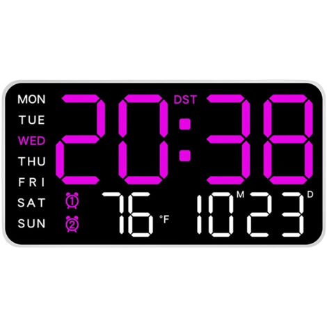Horloge Murale Numérique - Écran 8.46" (21.5cm) Calendrier Alarme Jour Date - Température - 1 Port USB - 2 Alarms LED - Bureau, Salon, Chambre, Personnes Âgées (1/5)