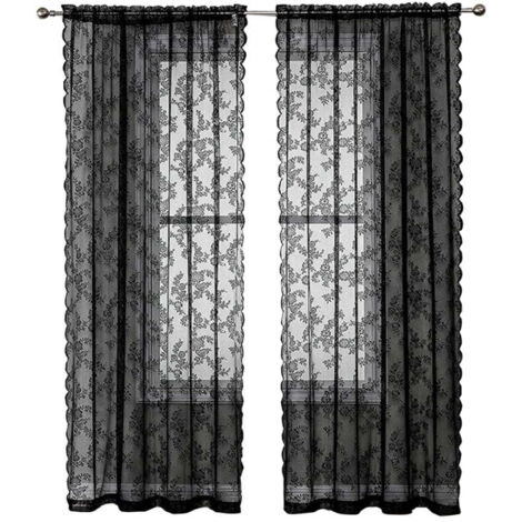 Rideaux en Dentelle Noire 84 Pouces (213cm) - Motif Floral Rustique Vintage - Voile Noir pour Salon - Intimité Style Goth - 2 Panneaux 40x80 Pouces (1/5)