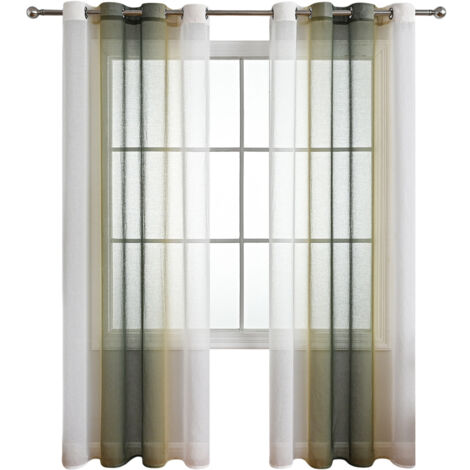 Lot de 2 Rideaux à Oeillets - Texture Dégradée et Transparente - Design Moderne - pour Fenêtre de Salon, Cuisine ou Chambre (1/5)