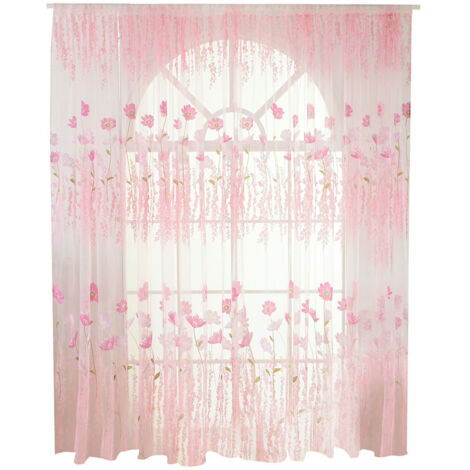 Rideau en Voile/Tulle à Motif Floral en Polyester - Décoration pour Chambre ou Salon (Rose) (1/5)