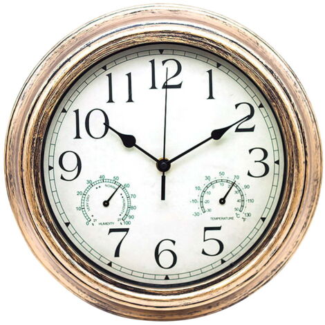 Horloge de Jardin Extérieur Rétro 12 Pouces (30cm) - avec Thermomètre et Hygromètre - Décoration (1/5)