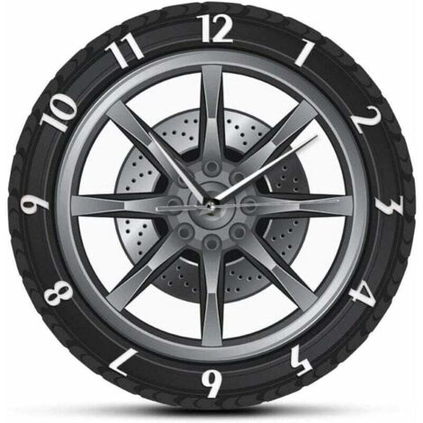 Horloge Murale "Atelier Auto" - Design Rétro Pneus, Jantes, Outils - Décoration Mécanique Idéale pour Garage ou Atelier - Cadeau (1/5)