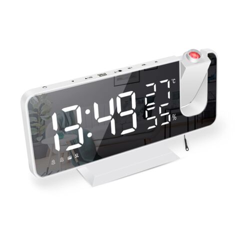 Radio Réveil Projecteur Cross-border Amazon - Affichage Grand Écran Température/Humidité - Horloge Électronique Digitale LED avec Alarme - Boîtier Blanc et Chiffres Blancs (1/5)