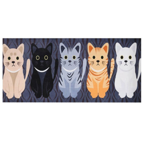 Tapis de Cuisine Devant Évier Lavable Antidérapant en Flanelle - Motif Chat, Long et Absorbant, Antifatigue - Dimensions 40x60 cm (1/5)
