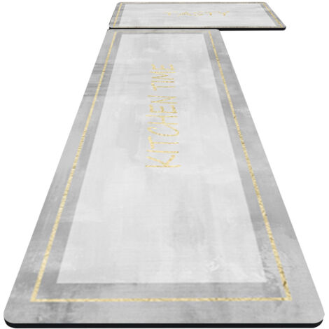 Lot de 2 Tapis pour Cuisine en Terre de Diatomée Souple - 45x70cm et 45x120cm - Motif "Darie" avec Bordure Dorée