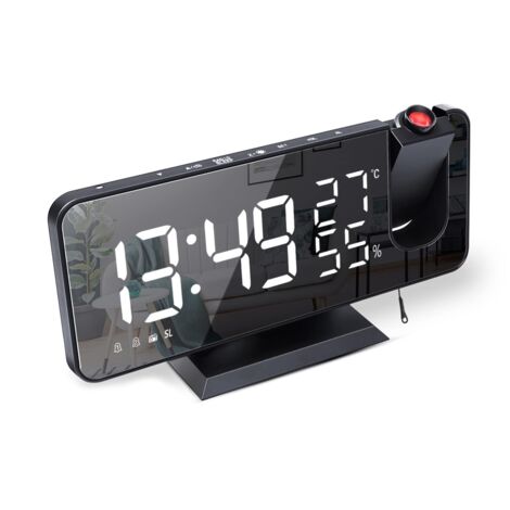 Horloge de Table/Réveil Projecteur Radio Cross-border Amazon - Grand Écran Affichant Température et Humidité - Réveil Numérique LED Électronique - Modèle Noir et Blanc (1/5)