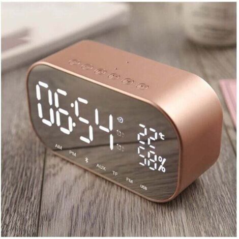 Radio Réveil Numérique avec Haut-parleur Bluetooth sans Fil - Charge USB, Lecture de Cartes AUX/TF - Design de Bureau Élégant (Or Rose) (1/5)