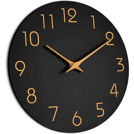 Horloge Murale Moderne 10 Pouces (25cm) Silencieuse - Mécanisme à Quartz sur Piles, Design Décoratif Ronde - Pour Bureau, Salle de Classe, École - Couleur Noir (Réf. F175539) (1/5)