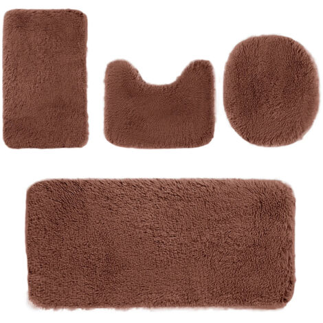 Ensemble de 4 Tapis de Salle de Bain Couleur Uni - Moquette de Toilette Antidérapante, Épaisse et Absorbante, Lavable en Machine - Promotion Décor Marron (1/5)