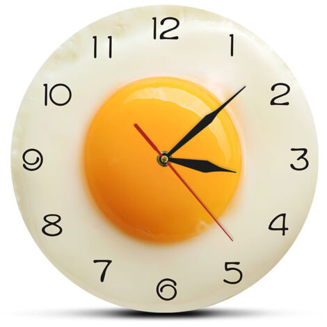 Horloge Murale de Cuisine Créative "Œuf sur le Plat" - Design Graphique 3D Petit-déjeuner - Décoration Murale pour Restaurant ou Maison - Silencieuse (1/5)