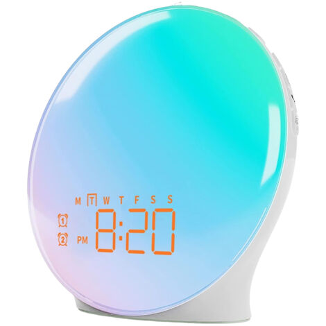 Système d'Éveil par la Lumière Colorée - Réveil Digital LED Imitant le Soleil Levant et Couchant, Création d'Ambiance RVB, Idéal pour Chambre d'Enfant avec Bruit Blanc (1/5)