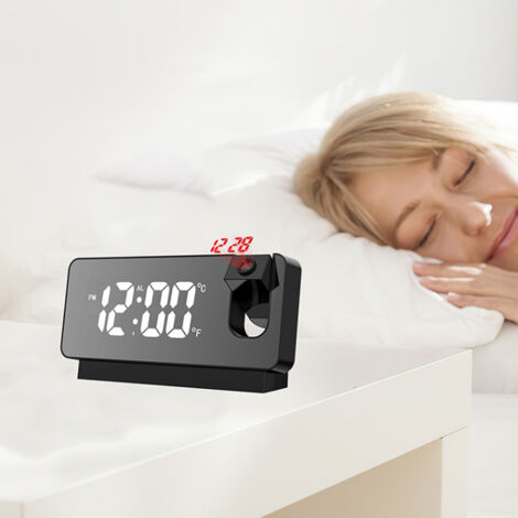 Réveil Projecteur Miroir LED 7" - Radio FM, Double Alarme, Projection 180°, USB Charge