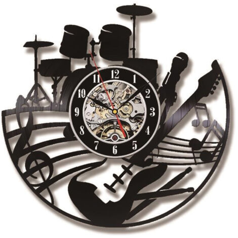 Horloge Murale Décorative "Guitare et Vinyle" - Design Moderne et Créatif - Œuvre d'Art Murale pour Salon/Chambre - 12 Pouces (30cm) LED (1/5)