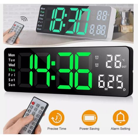 Grande Horloge Murale Digitale LED pour Seniors - Affichage Extra-Large de l'Heure, de la Date, de la Température et du Calendrier - Parfaite pour Salon ou Bureau (1/5)