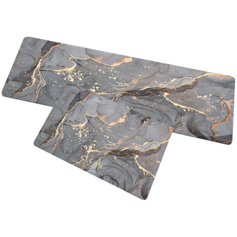 Lot de 2 Tapis de Cuisine en Terre de Diatomée Doux - Dimensions 45x70cm et 45x120cm - Motif Marbre et Suie, Facile à Nettoyer