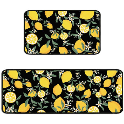 Tapis de Cuisine Citron - Ensemble de Tapis de Sol Antifatigue pour Cuisine - Design Fruité et Frais, Confortable pour Station Debout Prolongée (1/5)