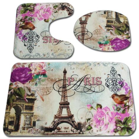 1 Pièce - Ensemble de 3 Tapis de Toilette Absorbants et Antidérapants Imprimés - Taille Mixte : 27 cm + 45x75 cm + 45x40 cm + 38x43 cm (1/5)