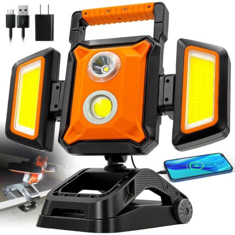 Projecteur LED Rechargeable 40W 4000LM, Projecteur Chantier avec Pince, Pliable & Rotatif 360° avec 5 Modes, Lampe de Chantier à Batterie avec Aimant pour Atelier, Garage et Réparation [Classe énergét (1/5)