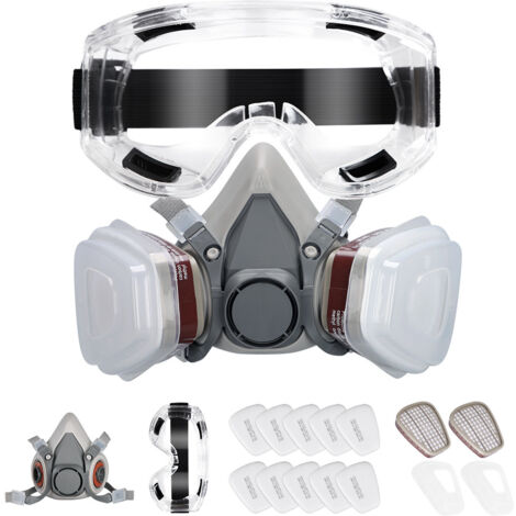 Masque de Protection avec 10 Filtre , Anti Poussière et Gaz, avec Lunettes, Respiratoire Réutilisable pour Peinture, Ponçage, Pulvérisation, Ensemble Complet avec Filtres de Rechange (1/5)