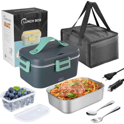 Lunch Box Gamelle Chauffante 75W, 1.8L, 3-en-1 (12V/24V/220V), Boîte Chauffante Repas Portable avec Couverts et Sac Isolants, Vert, pour Voiture, Camion, Bureau, École (1/5)