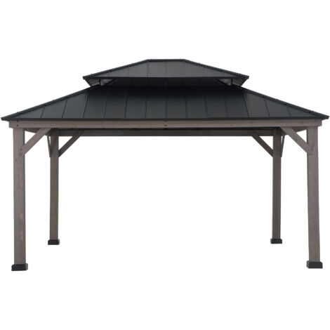 Cenador de madera de cedro RYSY - 390cm x 450cm, negro