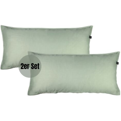 SCHÖNER WOHNEN Satin Bettwäsche PLAIN - 2er Set 80x40 cm, Grün