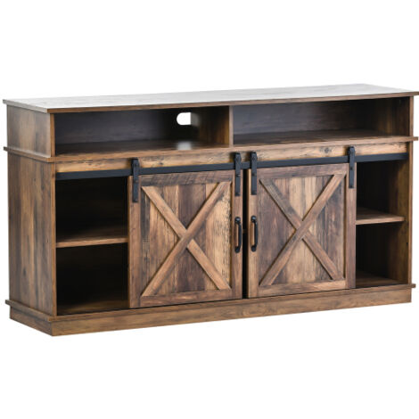 SOGES Grand meuble TV buffet avec 2 portes coulissantes classiques, étagères réglables pour salon, salle à manger, ferme, 148x40x78 cm (1/5)