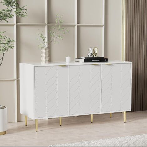 Need – Buffet blanc en bois MDF avec 4 pieds en métal – Dimensions 127x45x75cm – Espace de rangement pour cuisine et salon (1/5)