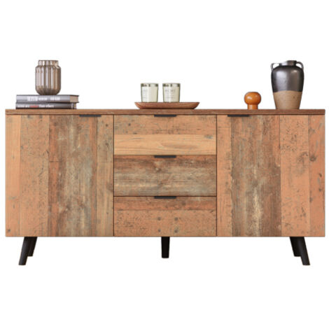 SOGES Buffet meuble TV avec étagères réglables meuble de rangement trois tiroirs salon salle à manger chambre rétro marron 140 cm
