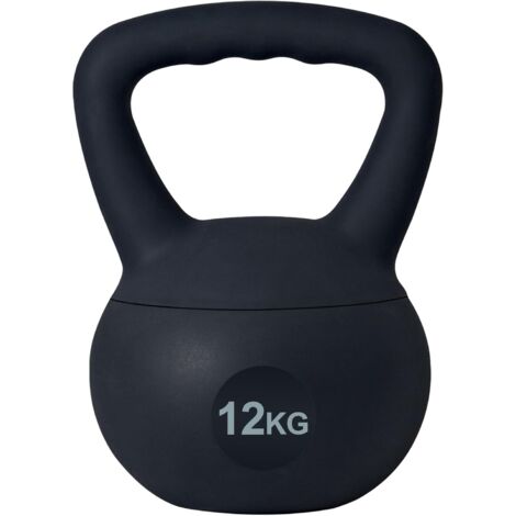 SOGES Kettlebell en PVC Souple, Rempli de Sable de Fer, avec Poignée Large Antidérapante, Exercices de Musculation et Fitness, Noir