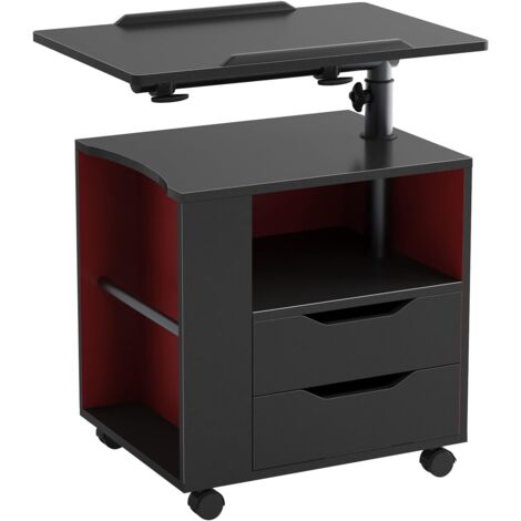 Need – Table de chevet en bois 60x40x70 cm – Table basse inclinable avec 2 tiroirs – Plateau rotatif pour ordinateur portable – Noir (1/5)