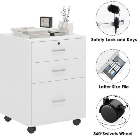 Armoire Mobile 3 Tiroirs FLEXISPOT - Rangement Bureau, Roulettes Réglables - Blanc, Format A4 - Pour Bureau Ou Maison - 10