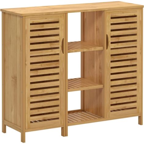 NEED Meuble de Rangement en Bambou à 4 Niveaux avec 2 Armoires de Rangement Buffet Étagères de Rangement Placard de Cuisine pour Cuisine, Salon ou Salle de Bain