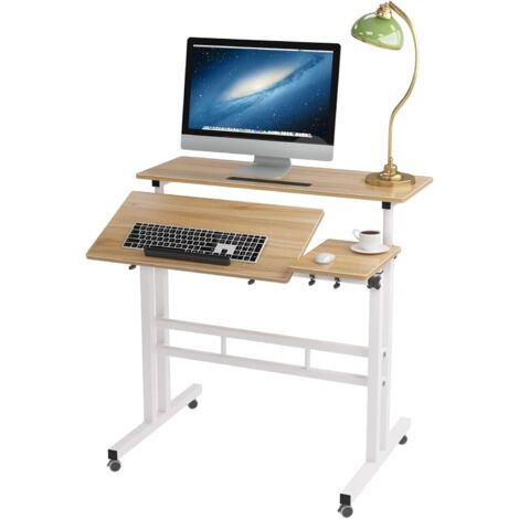 Need – Bureau assis debout réglable 70-115cm – 80x40cm en bois de particules – Roulettes pour mobilité – Station ergonomique pour 2 utilisateurs