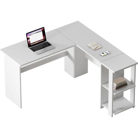 Need – Bureau d'angle en L 130 x 136 cm – Bois de particules solides – 2 étagères ouvertes – Pour bureau à domicile et gaming