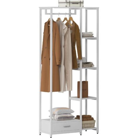 Need – Portant à vêtements en métal 80 x 34 x 180 cm – 4 étagères de rangement – Tiroir pour effets personnels – Barre de suspension pour vêtements