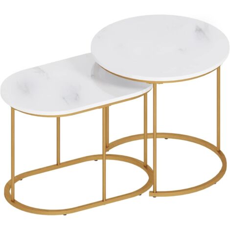 Need – Lot de 2 tables basses gigognes – Table d’appoint ronde 50 cm x 50 cm – Table basse 60 cm x 35 cm x 44 cm – Bois et métal
