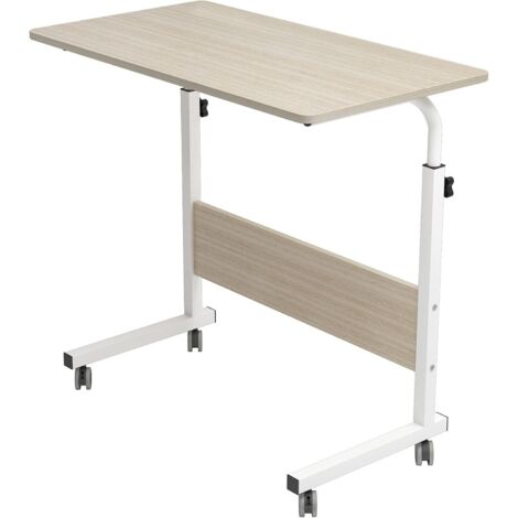 NEED 80 x 40 cm Table de Travail Mobile Bureau d'ordinateur de Support réglable en Hauteur Table d'appoint pour canapé-lit Hôpital Infirmerie Lecture ,Érable Blanc