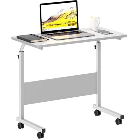 Need – Table mobile pour ordinateur portable 80 x 40 cm – Hauteur réglable 71-90 cm – Support en acier avec roulettes verrouillables – Blanc